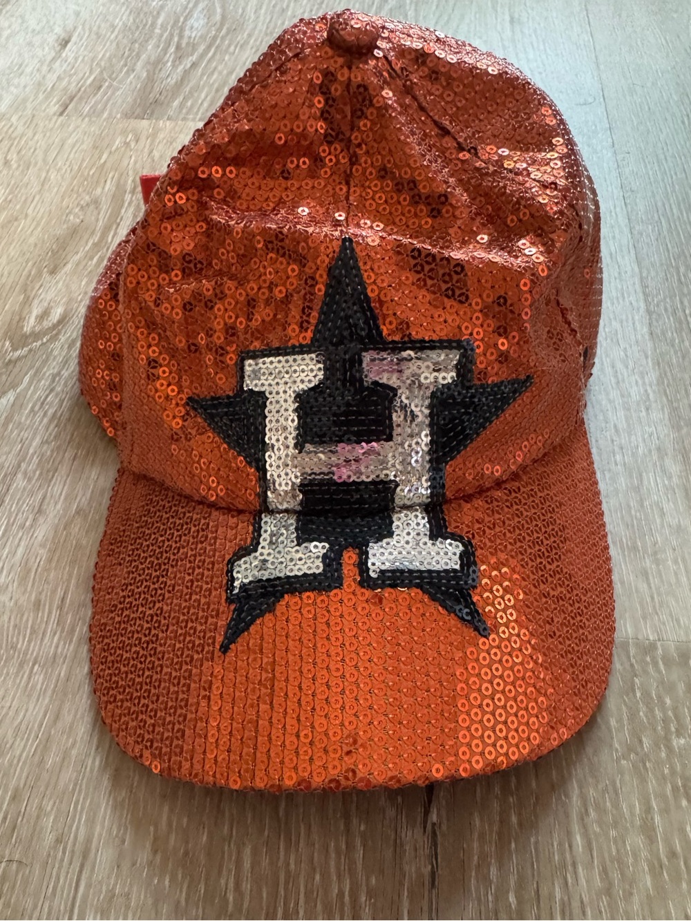 Womans Orange Sequin Baseball Cap with Star H Detail